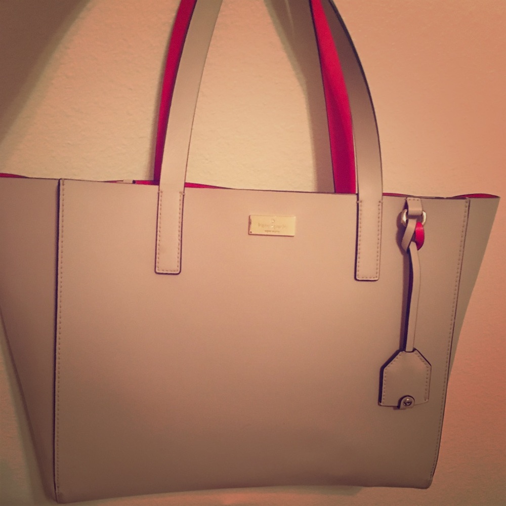 Kate Spade taupe/red leather tote